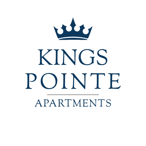 A logo for Kings Pointe Apartments featuring a crown above the text.